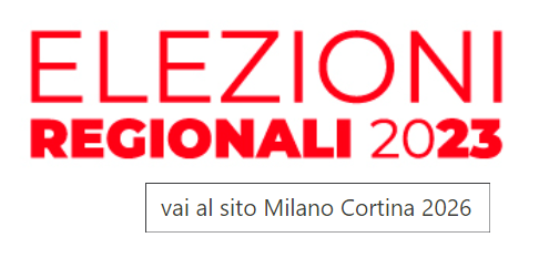 Immagine: ELEZIONI REGIONALI 2023 con la descrizione che appare al passaggio del mouse: “vai al sito Milano Cortina 2026”
