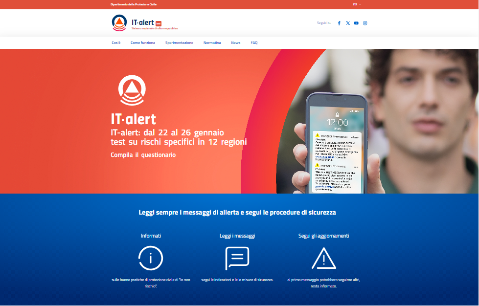 schermata della home page del sito it-alert.it