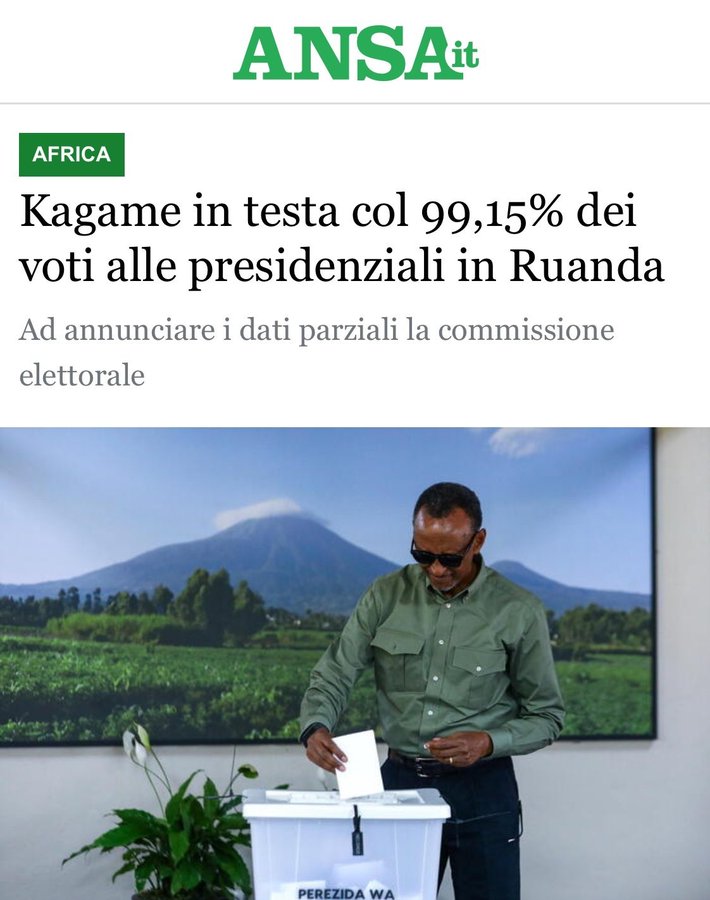 Titolo: “Kagame in testa col 99,15% dei voti alle presidenziali in Ruanda”